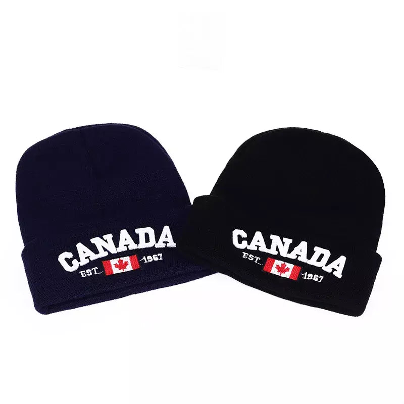 flag-canadian-winter-elastic-hat-embroidered-cotton