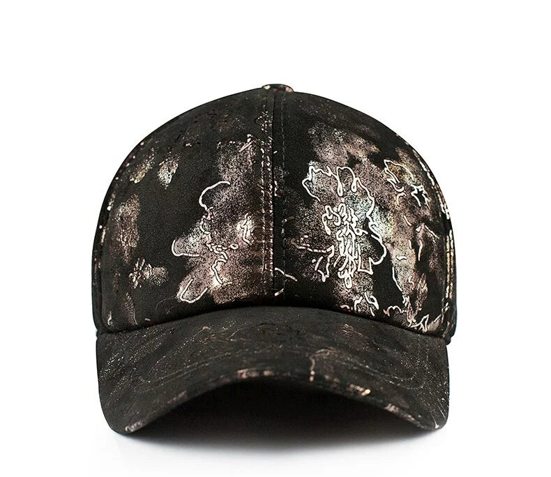 Abstract Print Genuine Leather Baseball Cap