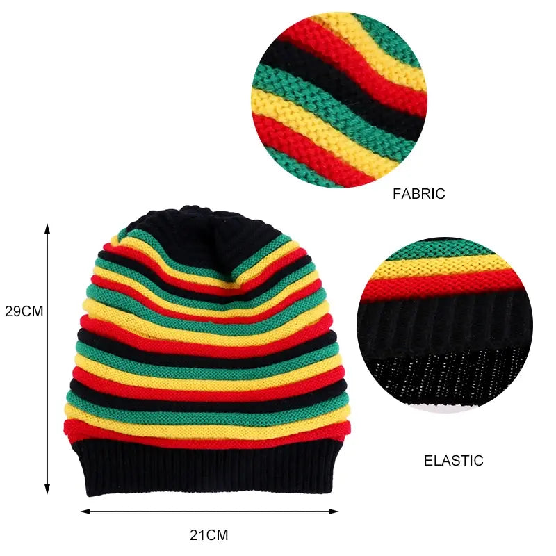 Rasta Reggae Striped Baggy Beanie