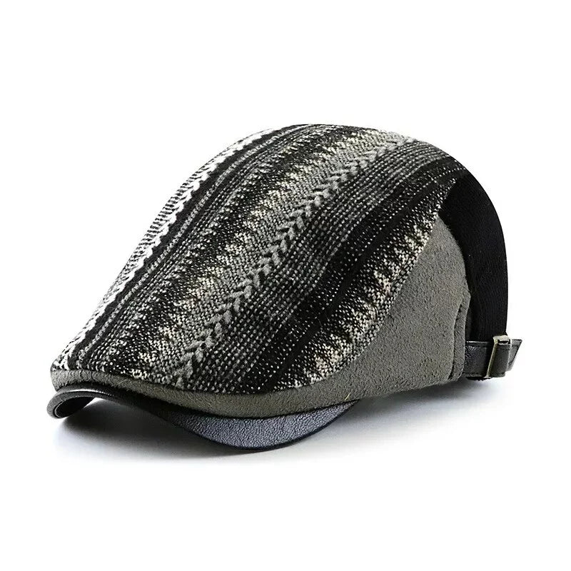 Autumn Vintage Striped Cotton Flat Cap