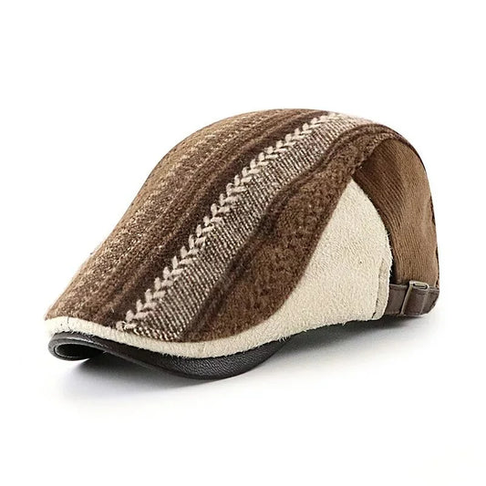 Autumn Vintage Striped Cotton Flat Cap