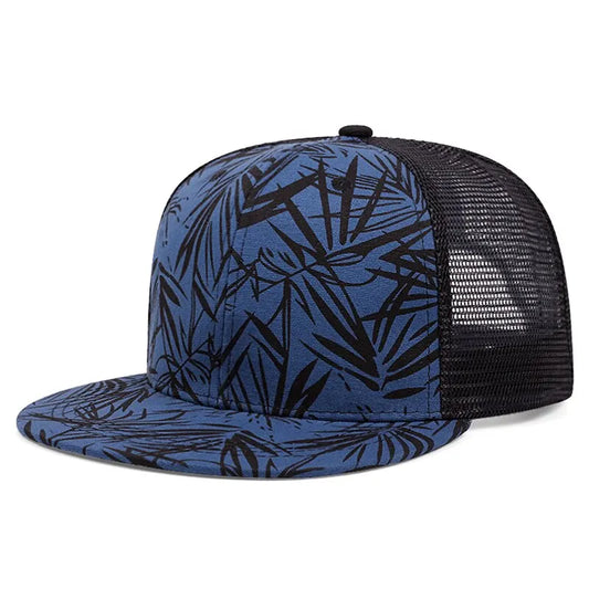 Bamboo Leaves Blue Trucker Snapback Cap