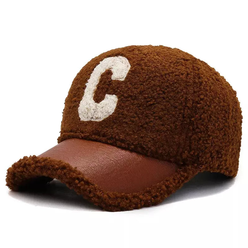 C Letter Winter Furry Baseball Cap