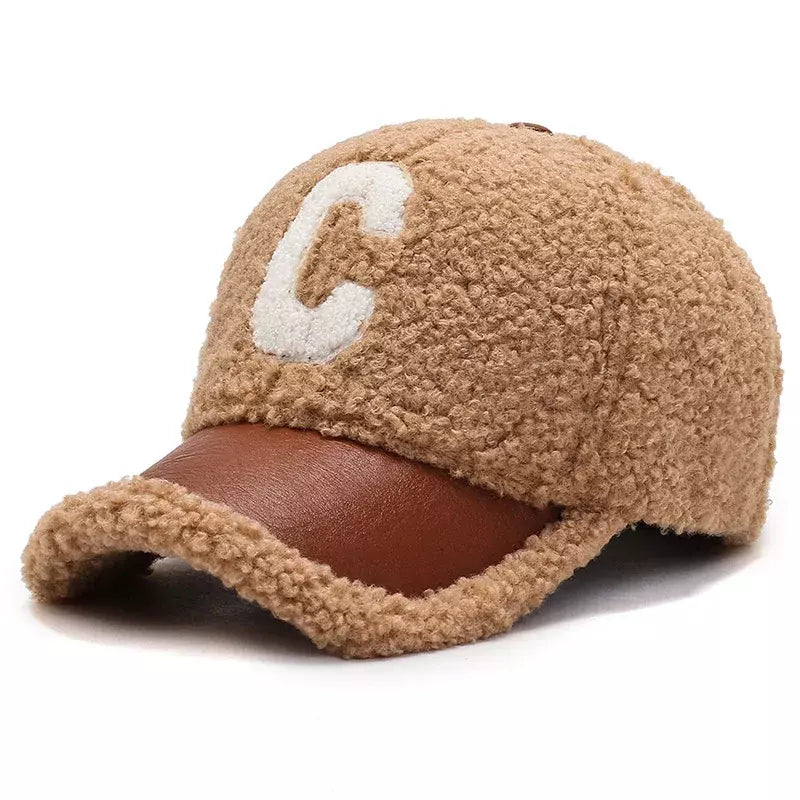 C Letter Winter Furry Baseball Cap