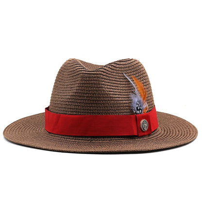 Cannes Feathers Straw Fedora Hat