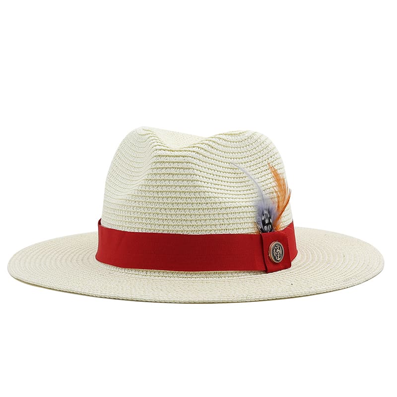 Cannes Feathers Straw Fedora Hat