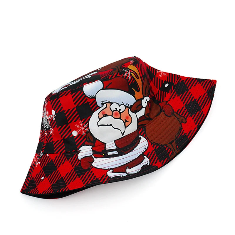 Cartoon-Reindeer-Rudolf-Fun-Winter-Men-Women-Plaid-Fisherman-Hat