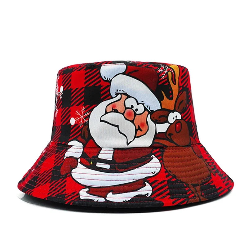 Cartoon-Reindeer-Rudolf-Fun-Winter-Men-Women-Plaid-Fisherman-Hat