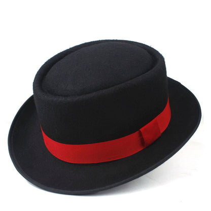 Crowley Red Ribbon Wool Porkpie Hat