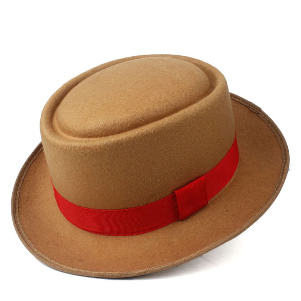 Crowley Red Ribbon Wool Porkpie Hat