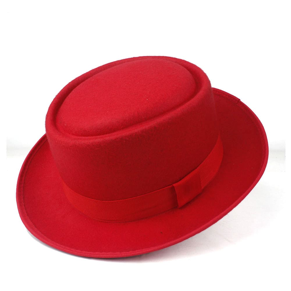 Crowley Red Ribbon Wool Porkpie Hat