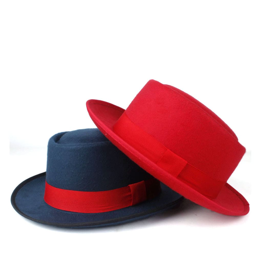 Crowley Red Ribbon Wool Porkpie Hat