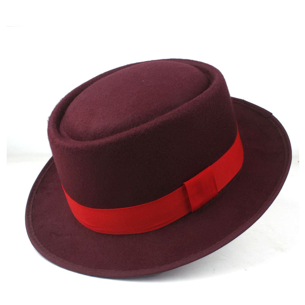 Crowley Red Ribbon Wool Porkpie Hat