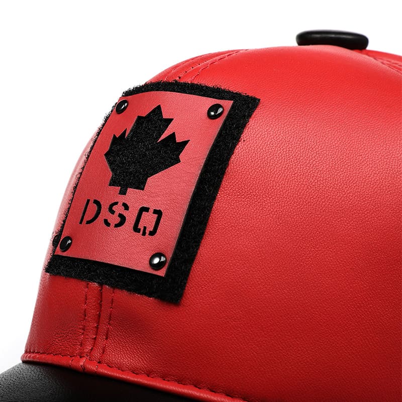 DSQ Red Genuine Leather Baseball Cap