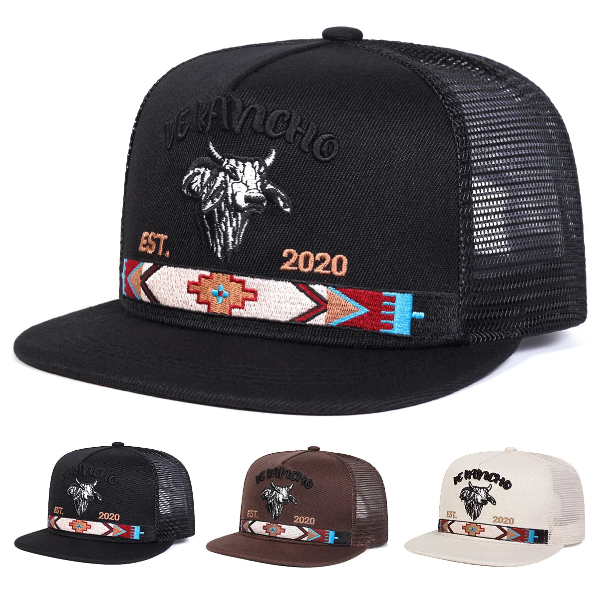 men-women-flat-bill-mesh-western-bullskull-baseball-hat