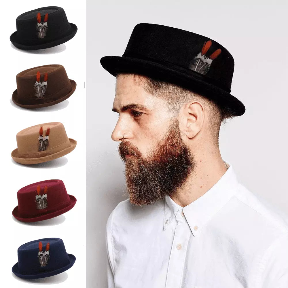 Diderot Feathers Wool Porkpie Hat