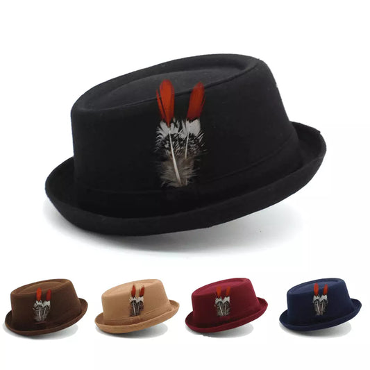 Diderot Feathers Wool Porkpie Hat