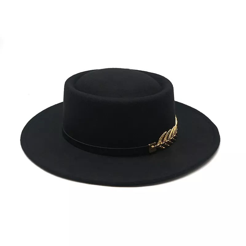 Gold Feather Cotton Porkpie Hat