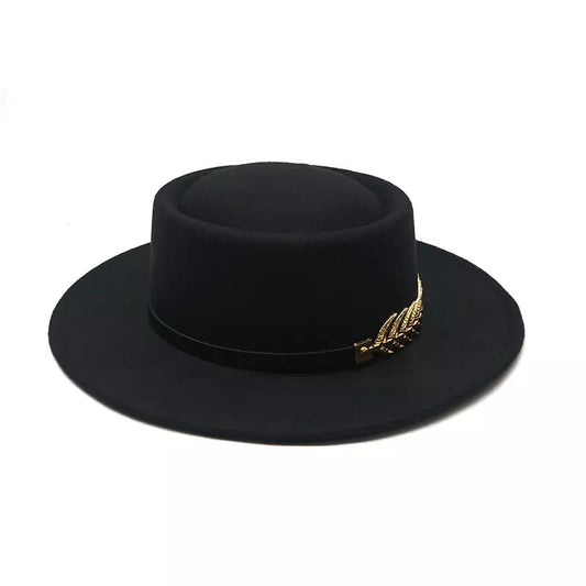 Gold Feather Cotton Porkpie Hat