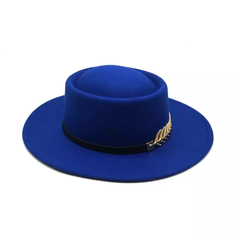 Gold Feather Cotton Porkpie Hat