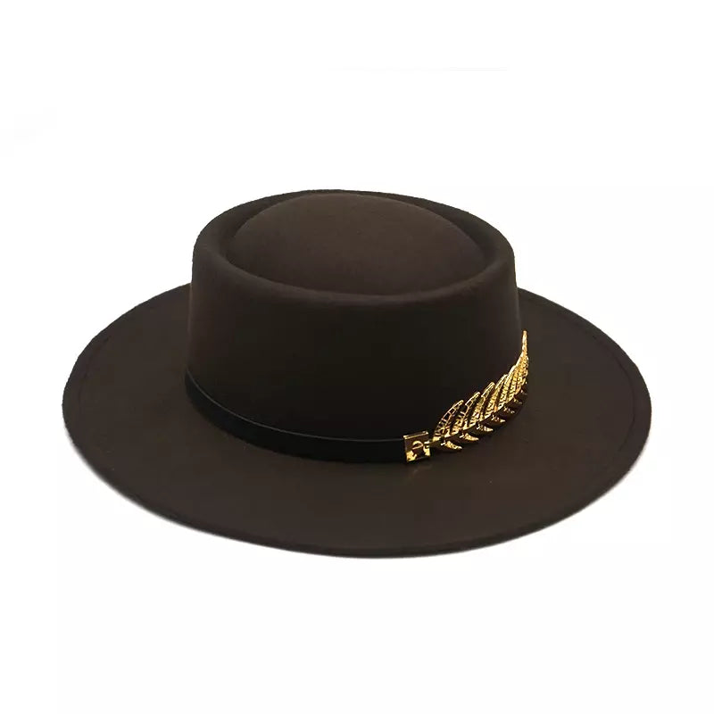 Gold Feather Cotton Porkpie Hat