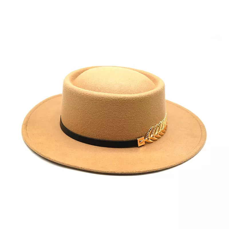 Gold Feather Cotton Porkpie Hat