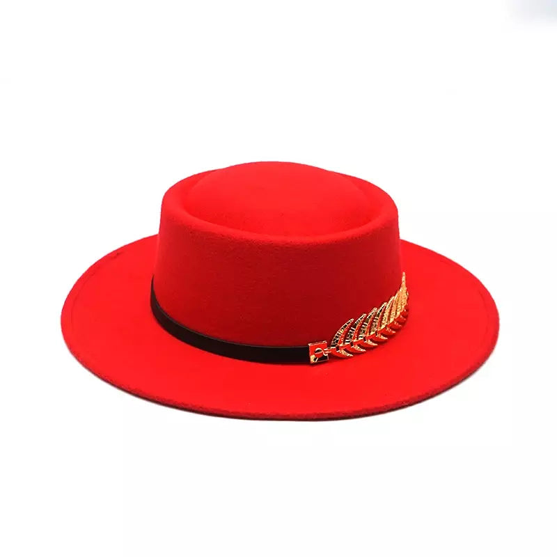 Gold Feather Cotton Porkpie Hat