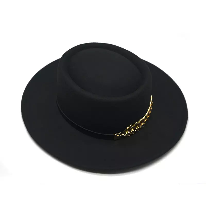 Gold Feather Cotton Porkpie Hat