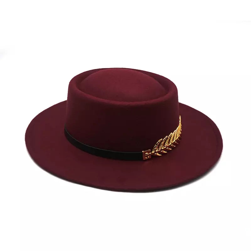 Gold Feather Cotton Porkpie Hat