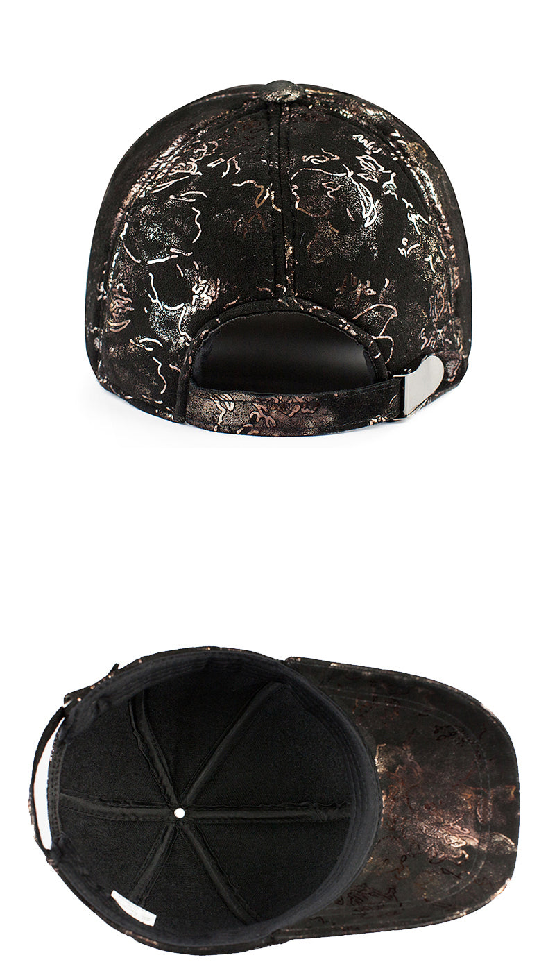 Abstract Print Genuine Leather Baseball Cap