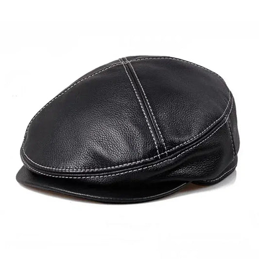 Hudson Black Genuine Leather Flat Cap