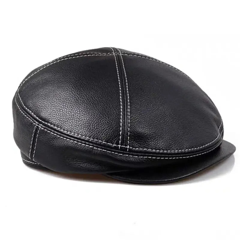 Hudson Black Genuine Leather Flat Cap