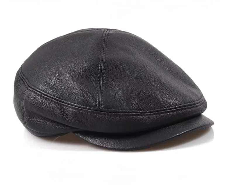 Hudson Black Genuine Leather Flat Cap