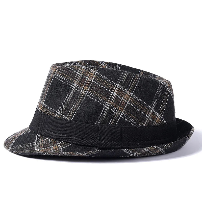 Suit-Cotton-Women-Men-Autumn-Fall-Square-Plaid-Jazz-Fedora-Hat