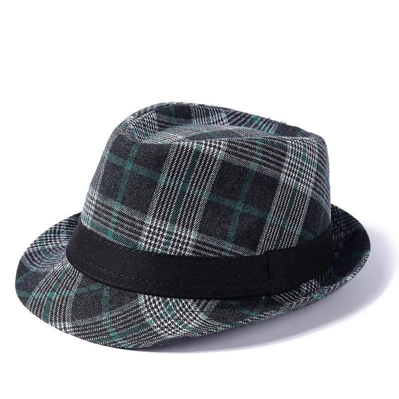 Suit-Cotton-Women-Men-Autumn-Fall-Square-Plaid-Jazz-Fedora-Hat