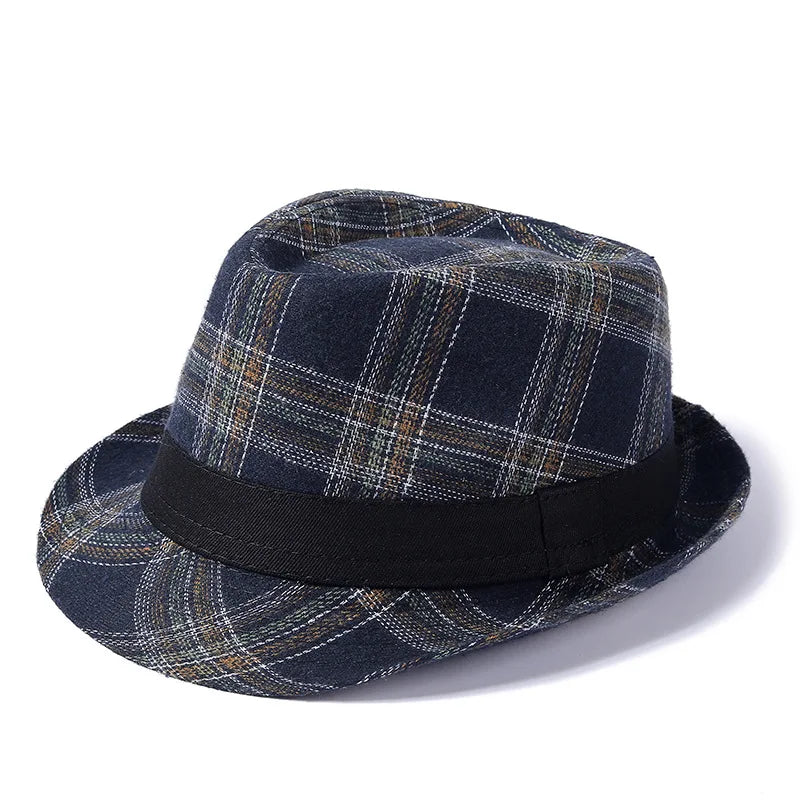 Suit-Cotton-Women-Men-Autumn-Fall-Square-Plaid-Jazz-Fedora-Hat