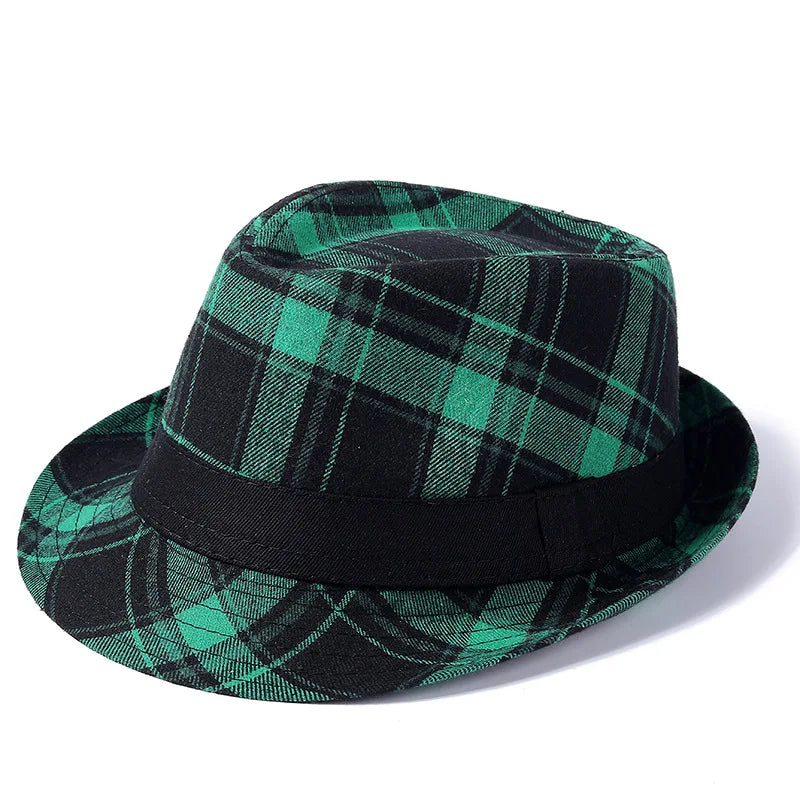 Suit-Cotton-Women-Men-Autumn-Fall-Square-Plaid-Jazz-Fedora-Hat