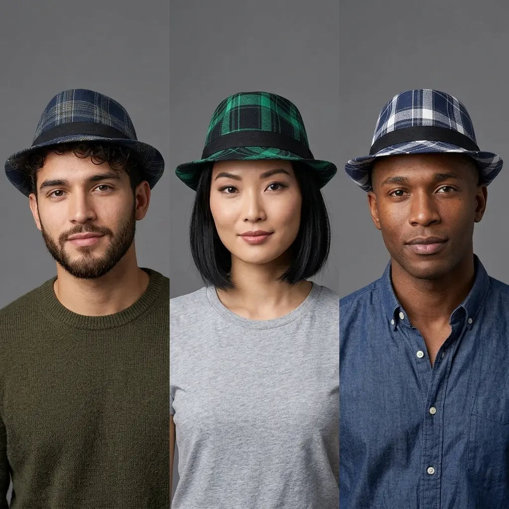 Suit-Cotton-Women-Men-Autumn-Fall-Square-Plaid-Jazz-Fedora-Hat
