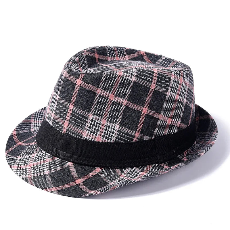 Suit-Cotton-Women-Men-Autumn-Fall-Square-Plaid-Jazz-Fedora-Hat