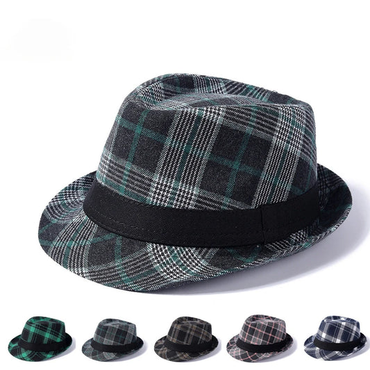 Suit-Cotton-Women-Men-Autumn-Fall-Square-Plaid-Jazz-Fedora-Hat