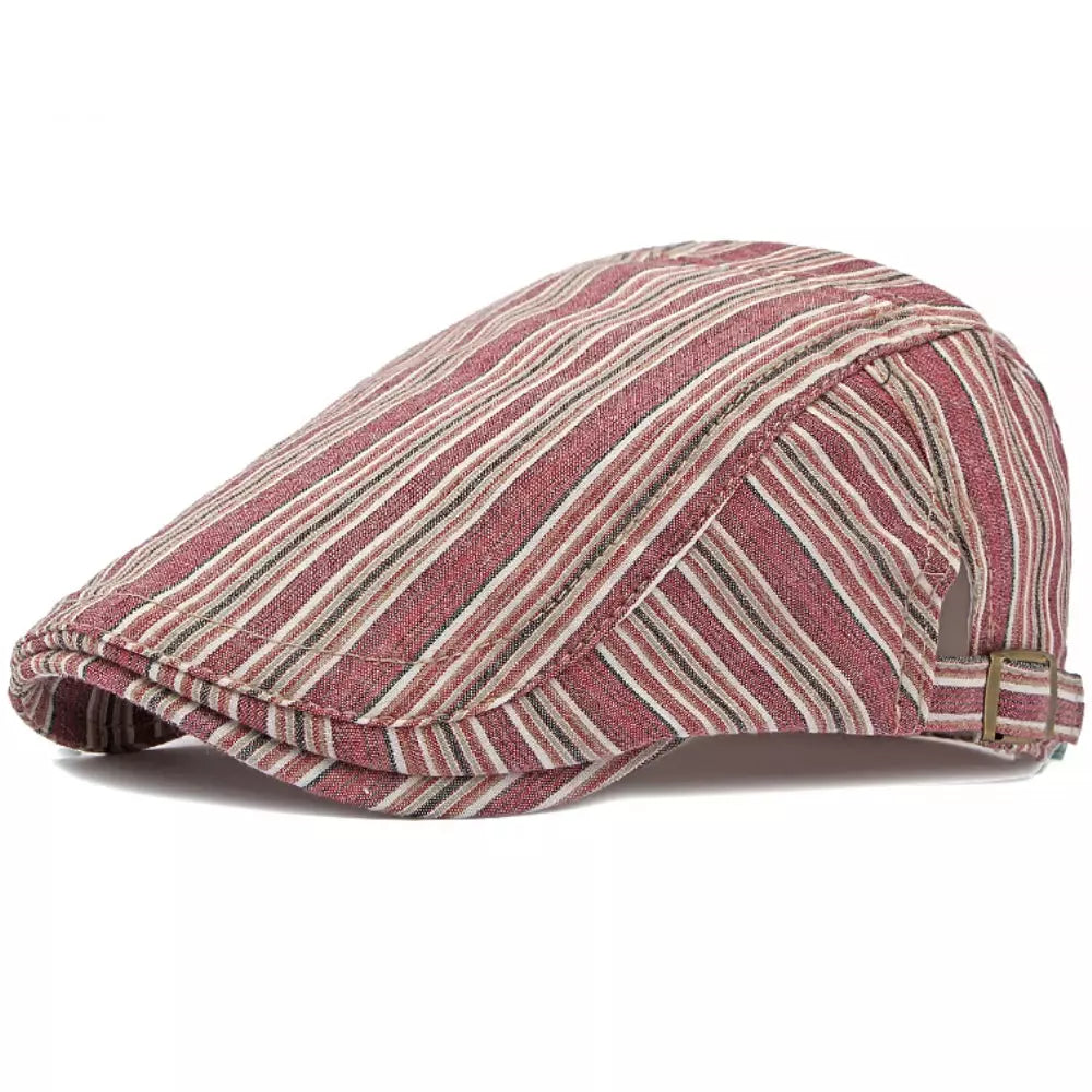 Lisbon Striped Cotton Flat Cap