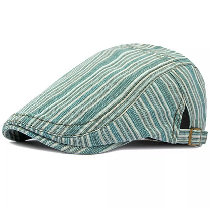 Lisbon Striped Cotton Flat Cap