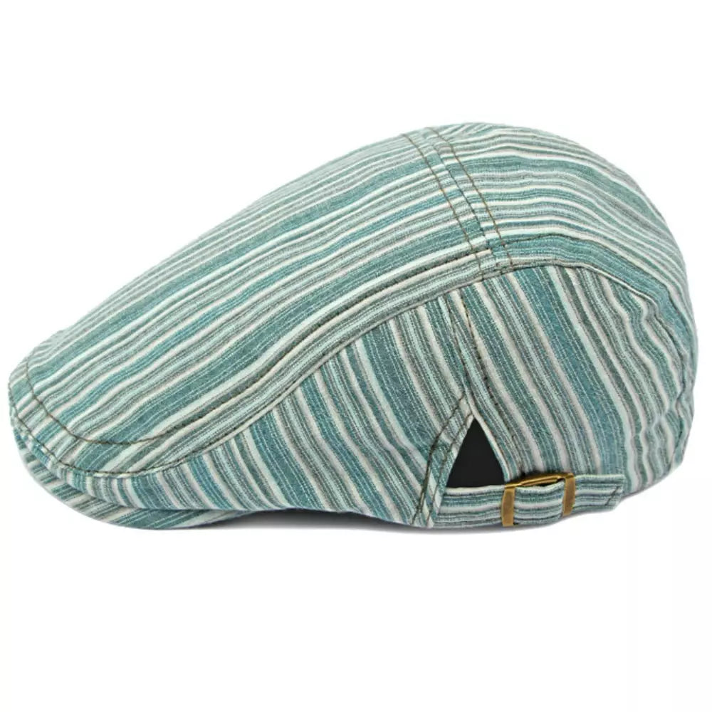 Lisbon Striped Cotton Flat Cap