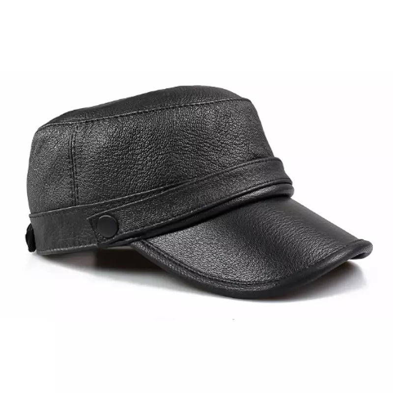 Pasadena Black Genuine Leather Army Cap