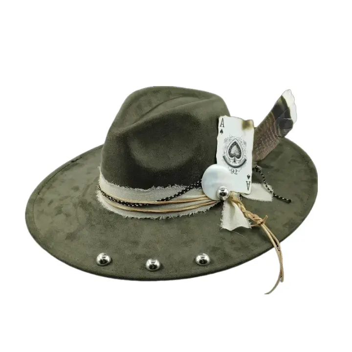 Poker of Aces Feathers Suede Fedora Hat