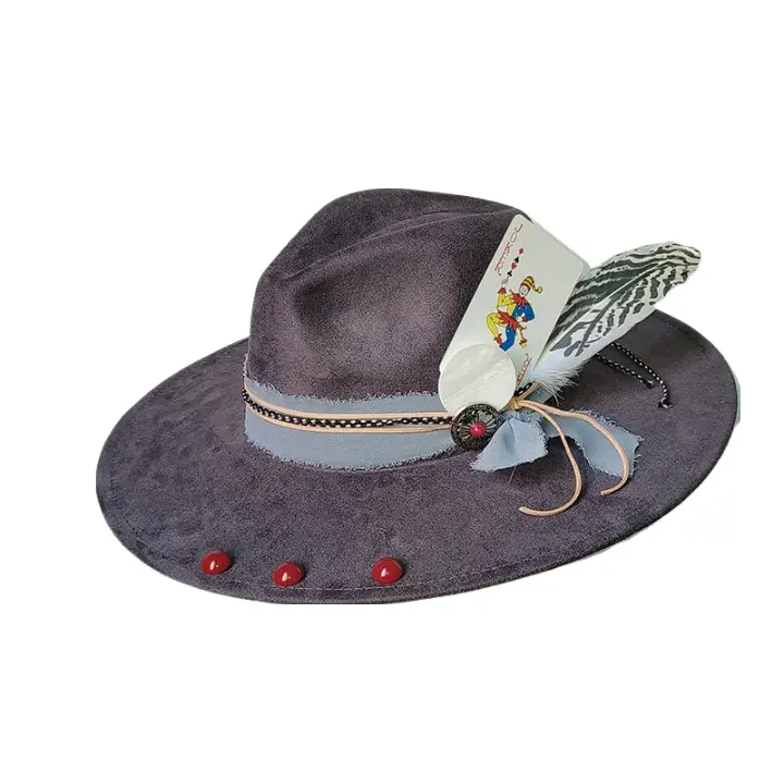 Poker of Aces Feathers Suede Fedora Hat