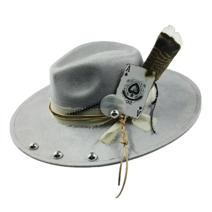 Poker of Aces Feathers Suede Fedora Hat