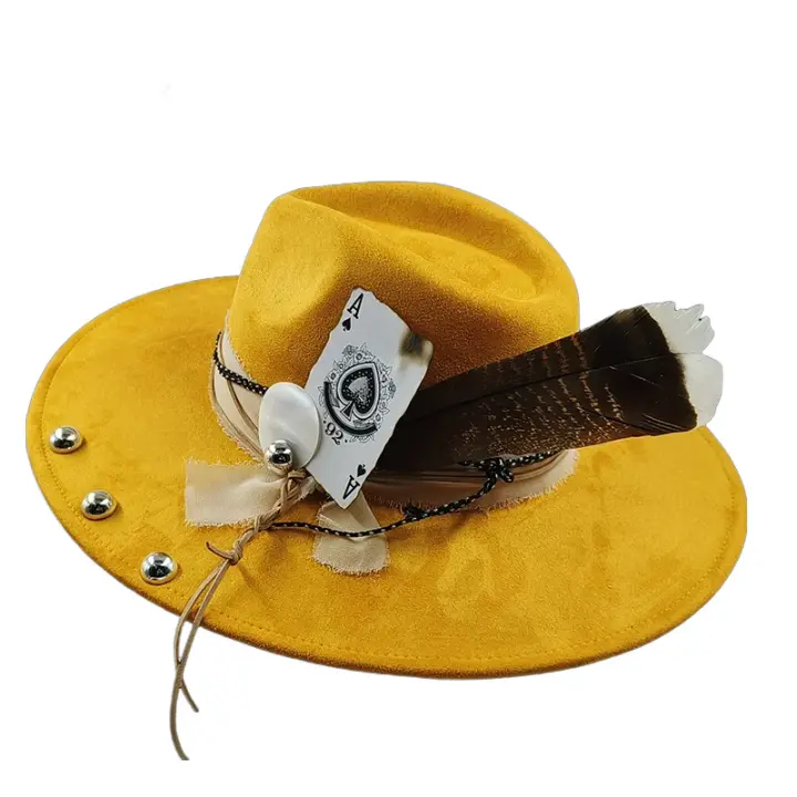 Poker of Aces Feathers Suede Fedora Hat