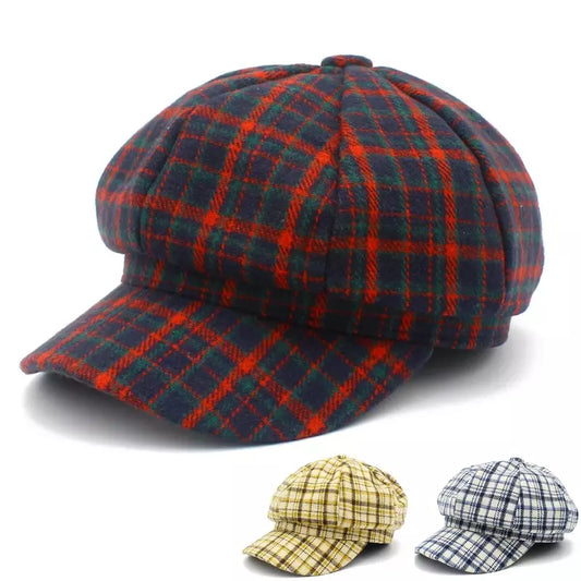 newsie-bakerboy-paperboy-cabbie-hat-plaid-cotton-vintage