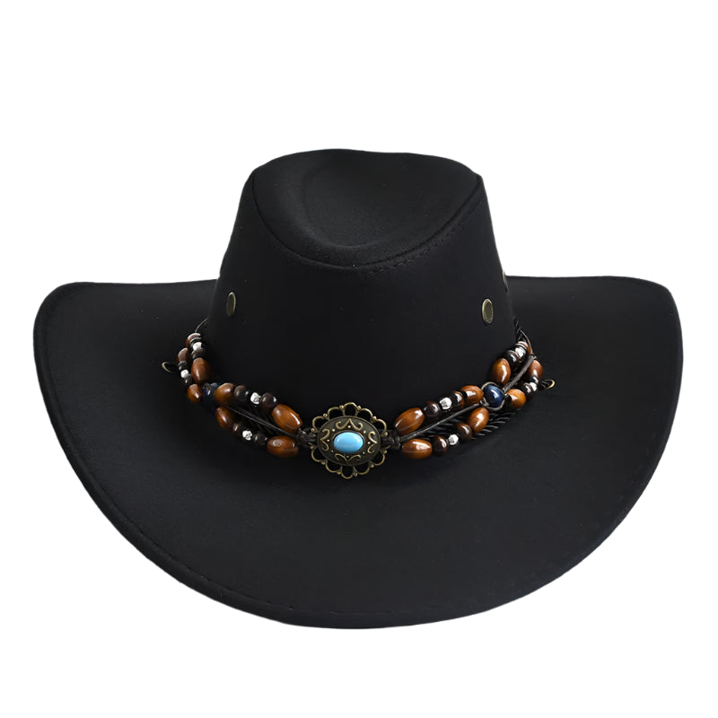 western-style-brown-with-beaded-band-and-metal-flower-decoration-for-men-and-women
